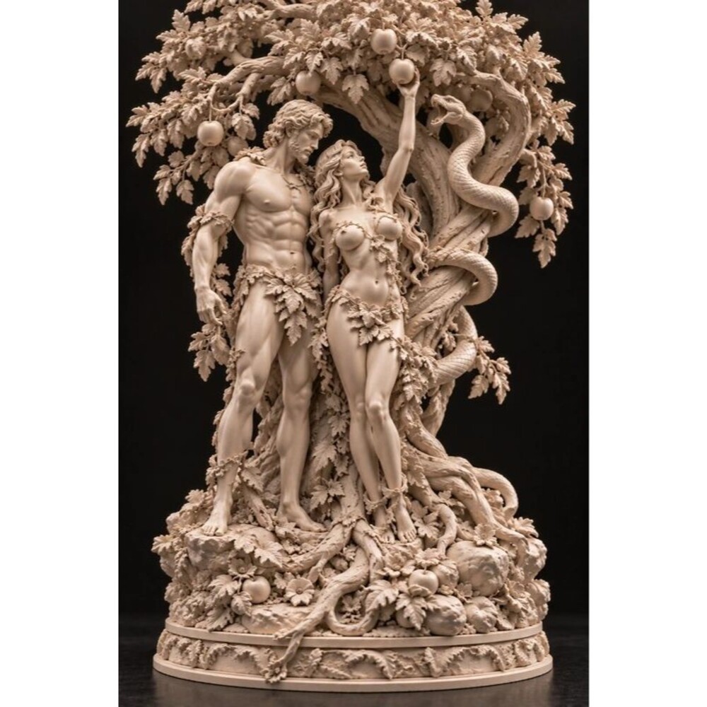 **Adam & Eve Garden of Eden Sculpture – Tree of Knowledge Statue,Resin Art,